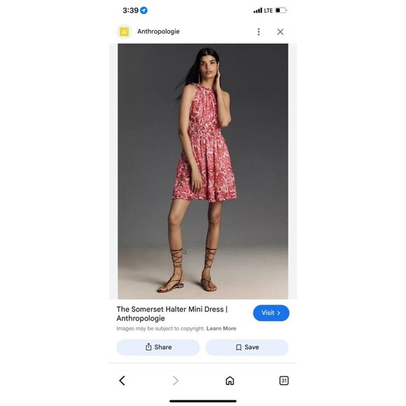 Anthropologie Size Small Somerset Halter Mini Dress Pink Floral Pockets - Picture 3 of 15